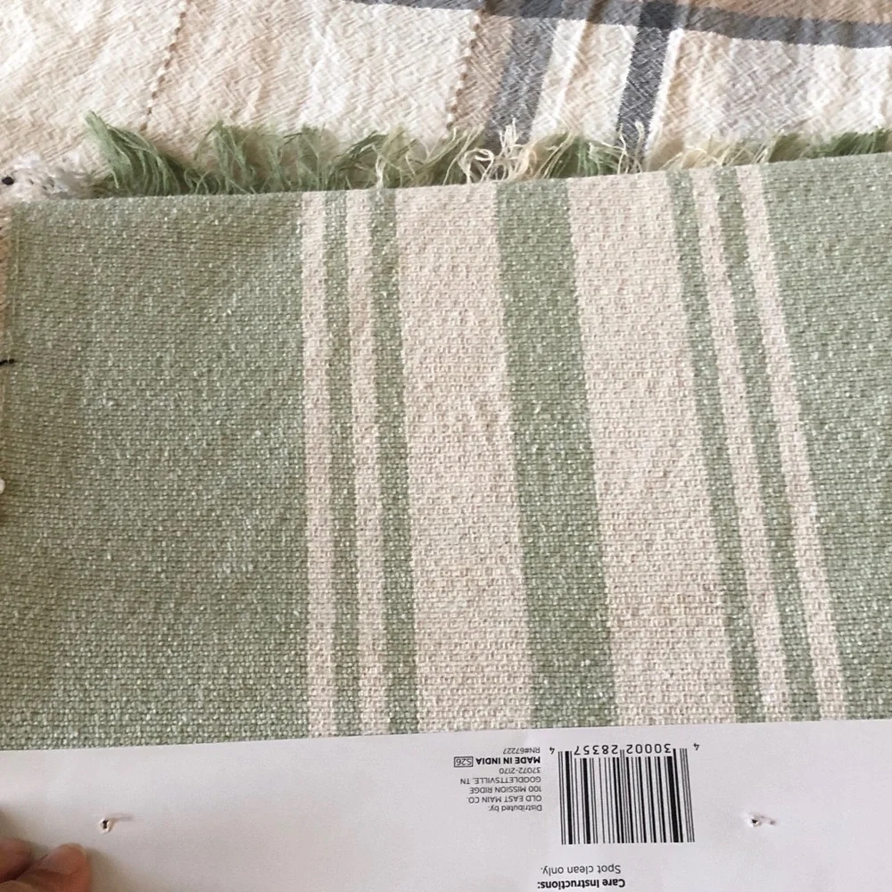 True Living Green and Cream Striped Table Runner